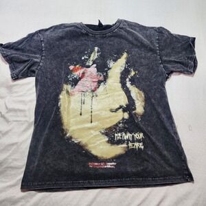 ROMWE Runaway Your Heart Graphic Tee Mens M Black Acid Wash Grunge Streetwear